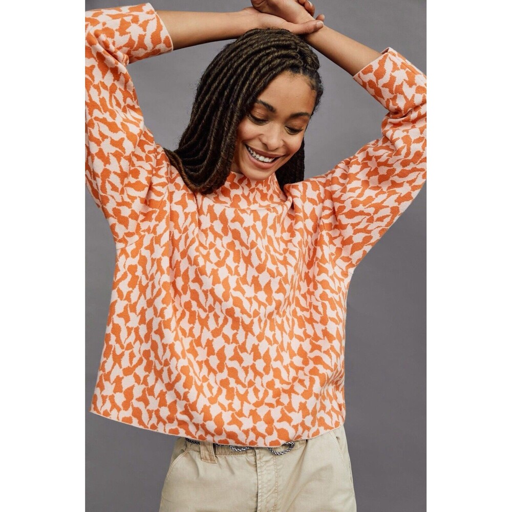 Anthropologie Maeve Womens Sweater Orange Carys Mock Neck Cropped Pullover SP